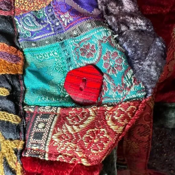 Coldwater Velvet Patchwork Jacket Sz‎ M Petite Red Quilted Cottage Blazer Dressy - Picture 5 of 10